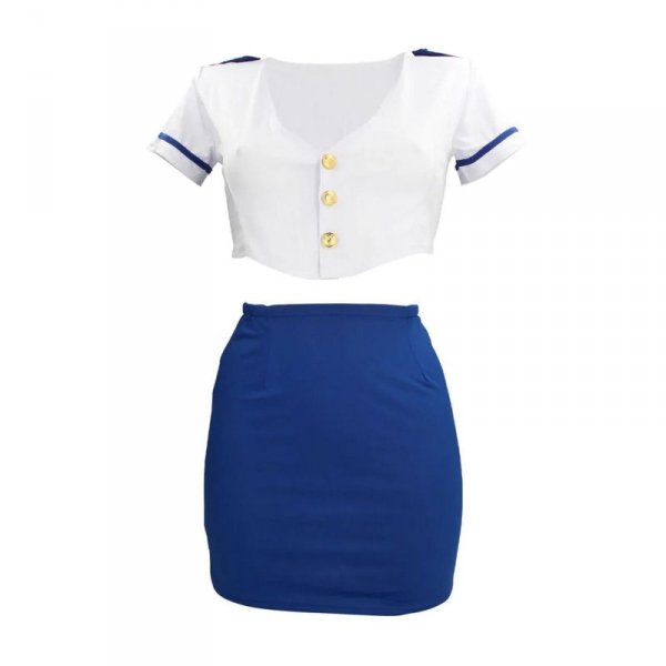 Stewardess Costume - S/M - Blue/White
