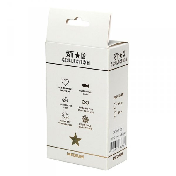 Star Collection - Purple Silicone Anal Plug M - Light Blue Stone