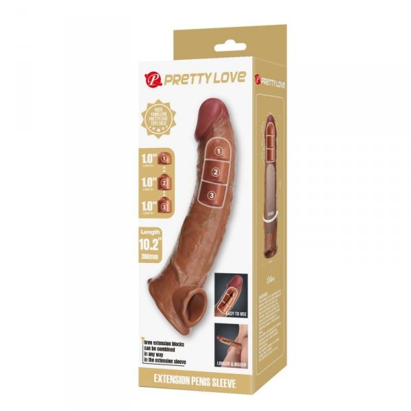 Pretty Love Extension Penis Sleeve with Modular Length Blocks – Dark Brown – 26 cm