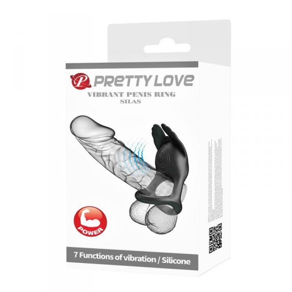 PRETTY LOVE - VIBRANT PENIS RING SILAS Black, 7 vibration functions