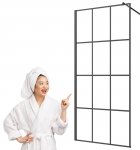 Invena ścianka walk-in 120x200 czarna kratka loft szkło 8 mm hartowane 