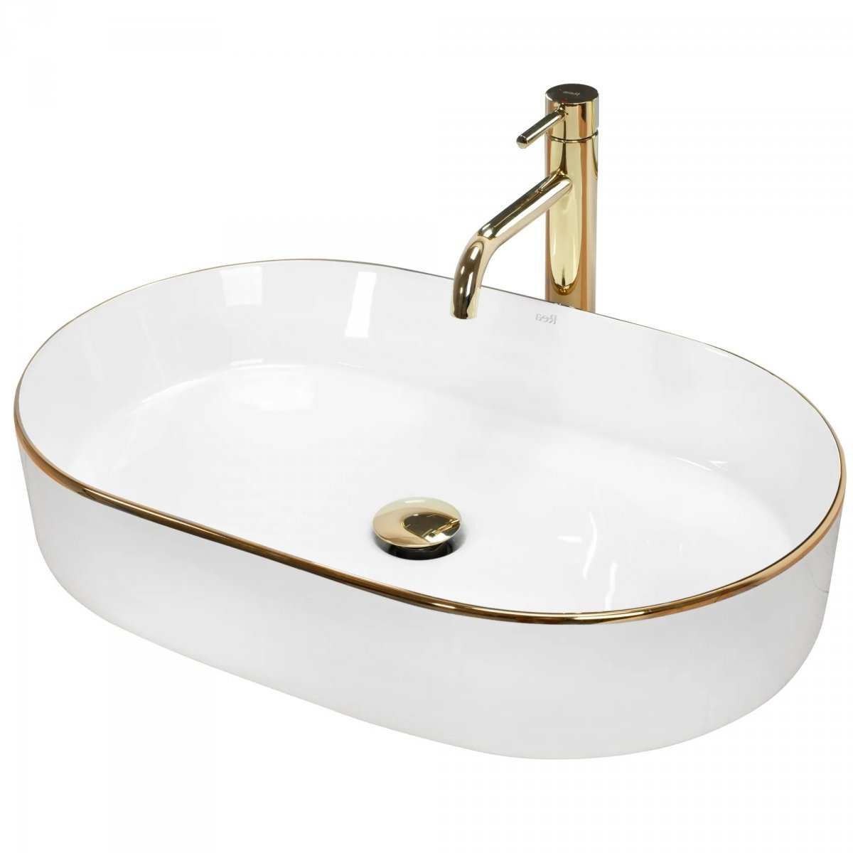 Umywalka ceramiczna nablatowa REA NADIA WHITE GOLD EDGE biała