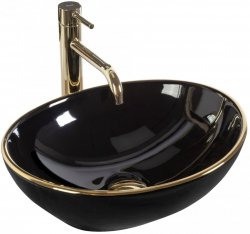  Umywalka ceramiczna nablatowa Sofia Black Gold Edge  41x34,5 