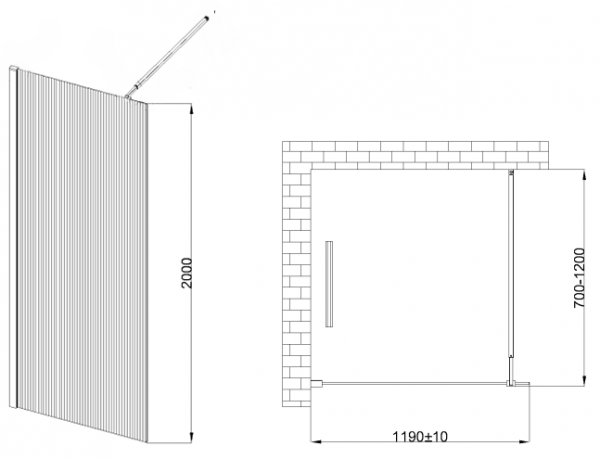 Invena ścianka walk-in ryflowana 120x200 kabina szyba szkło 8 mm hartowane