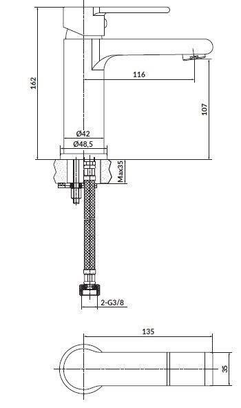 Bateria umywalkowa sztorcowa niska Verso chrom S951-404