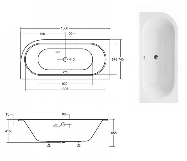 BESCO Wanna 150x75 Avita Slim Lewa + Syfon