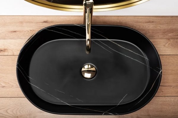 Umywalka ceramiczna nablatowa REA NADIA STONE BLACK STONE MAT czarna matowa