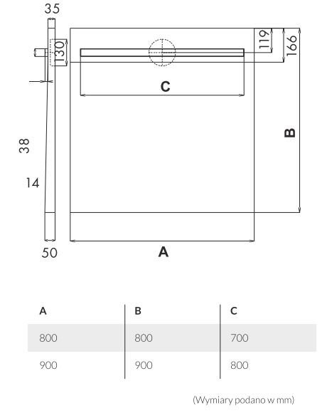 Schedpol Odpływ liniowy płyta spadkowa 90x90 cm ruszt  PLATE SLIM