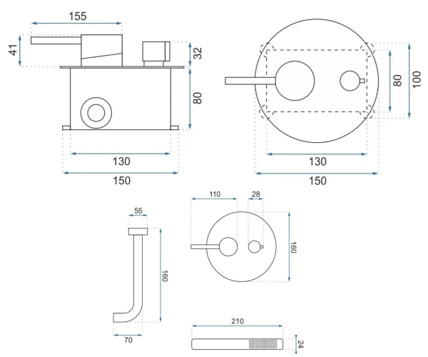 Bateria wannowa podtynkowa REA LUNGO chrom + BOX