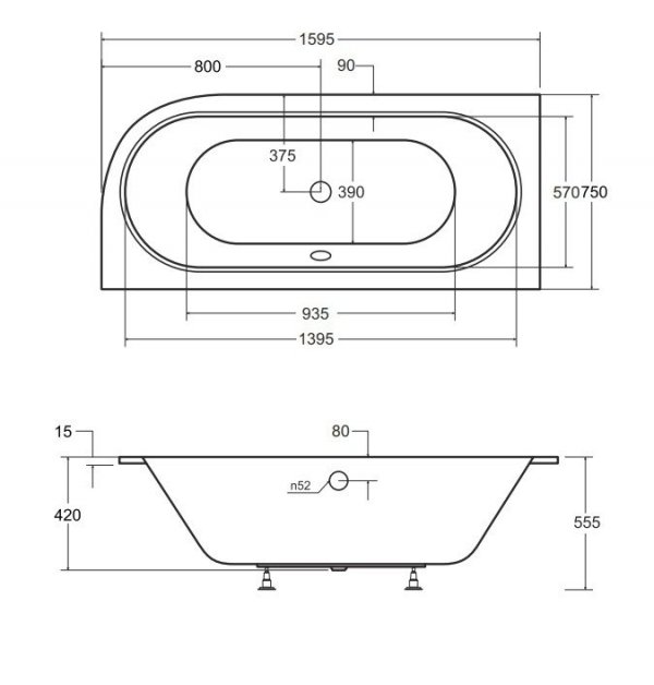 BESCO Wanna 160x75 Avita Slim Plus Lewa + Syfon chrom