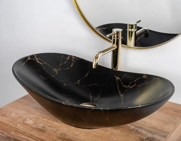 Umywalka ceramiczna nablatowa REA ROYAL BLACK MARBLE MATT czarny marmur
