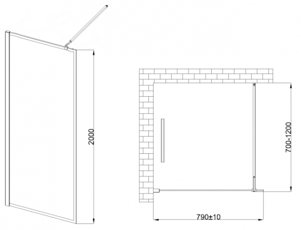 Invena ścianka walk-in 80x200 transparentna czarna rama szkło 8 mm hartowane