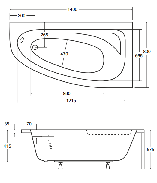 Besco wanna 140x80 Cornea prawa + syfon