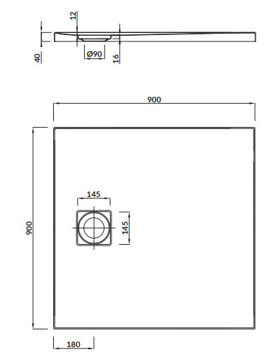 Brodzik kwadratowy Tako Slim 90x90 biały + syfon