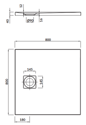 Brodzik kwadratowy Tako Slim 80x80 biały + syfon