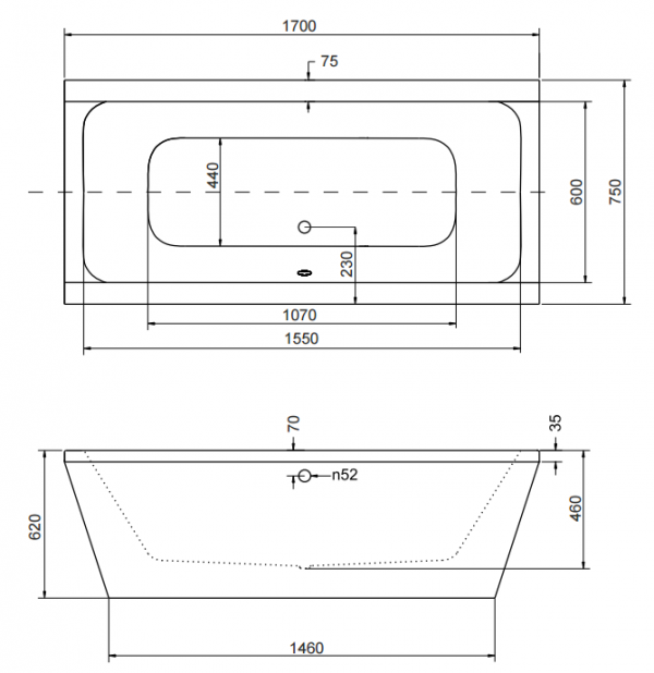 Wanna Vera 170x75 pod zabudowę