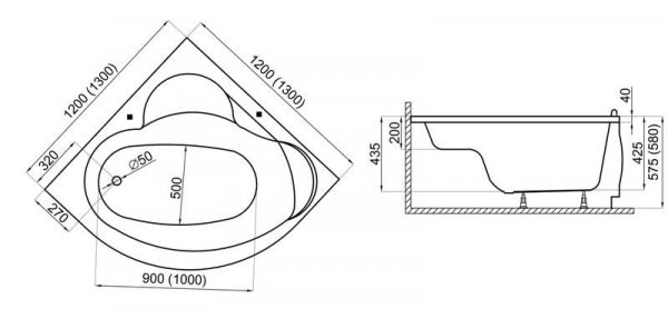 Wanna symetryczna 120x120 Standard 1 + Syfon