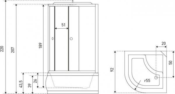 Kabina z hydromasażem KERRA 90x90 VIGO z brodzikiem