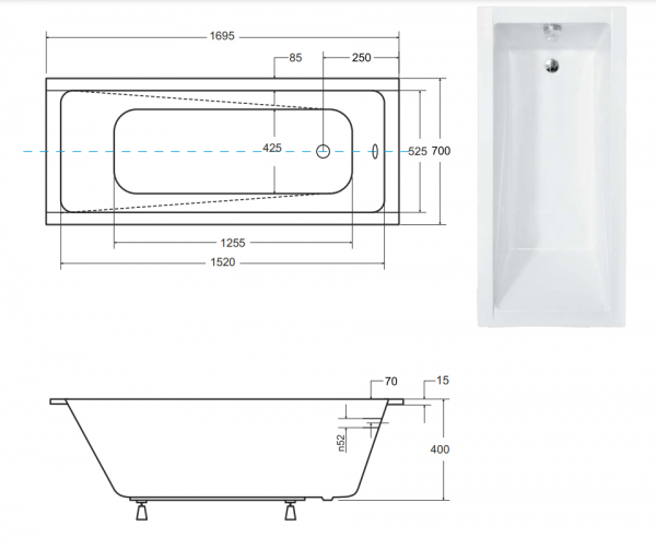 BESCO Wanna 170x70 Modern Slim + Syfon