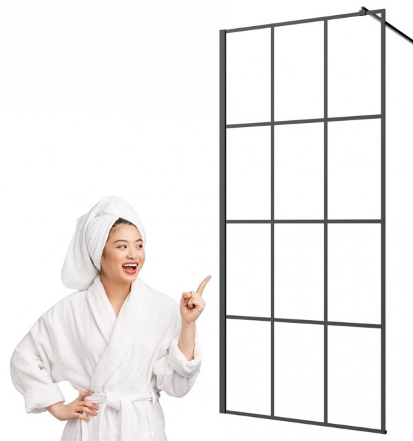 Invena ścianka walk-in 120x200 czarna kratka loft szkło 8 mm hartowane 