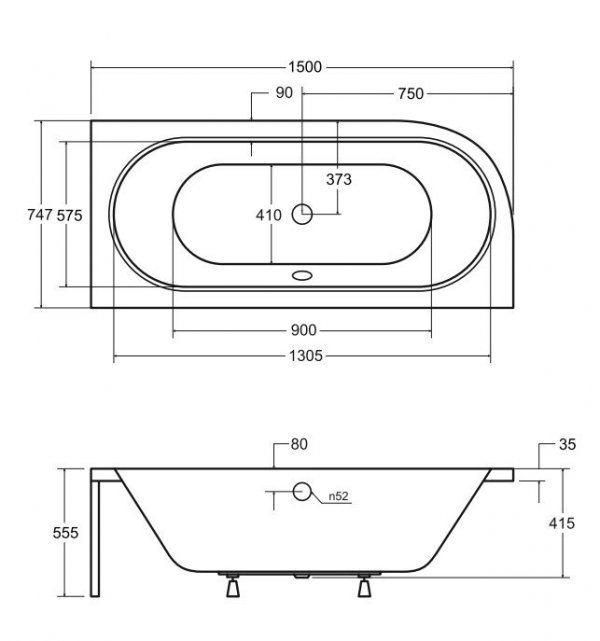 BESCO Wanna 150x75 Avita Prawa + Syfon