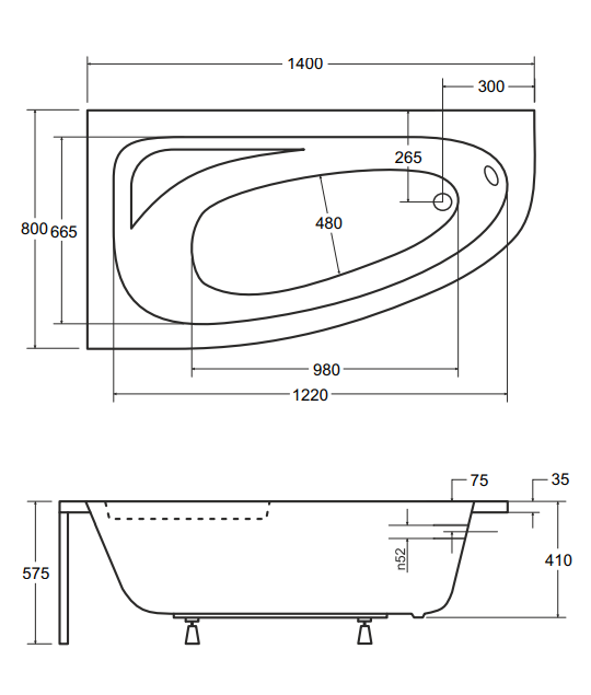 BESCO Wanna 140x80 Cornea lewa z białą obudową + Syfon