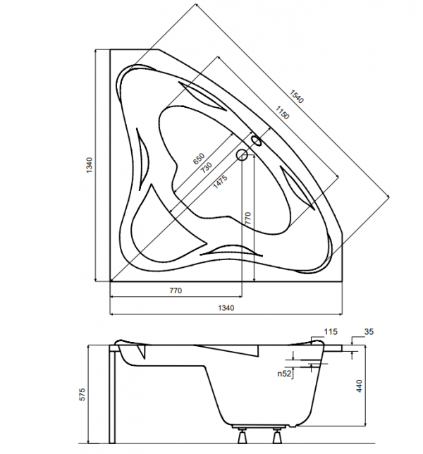BESCO Wanna symetryczna Ewa 134x134 z czarną obudową + syfon gratis