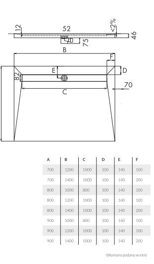 Schedpol Odpływ liniowy płyta spadkowa 90x140 cm ruszt STEEL