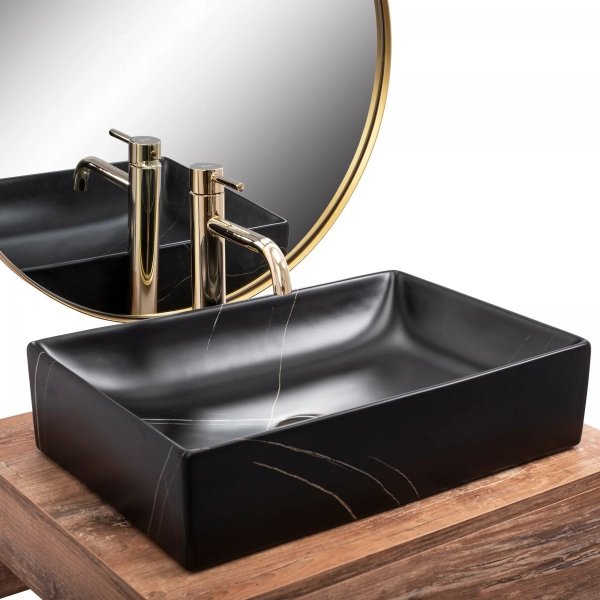 Umywalka ceramiczna nablatowa Inga Black Marble Mat