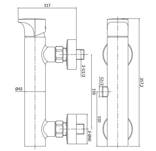 Bateria natryskowa ścienna Inverto chrom, dwa mieszacze S951-326