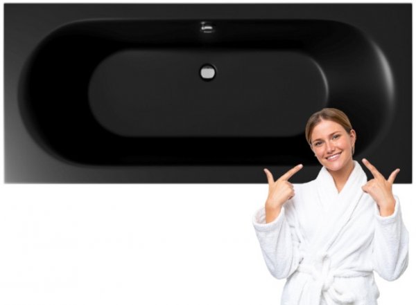 Wanna prostokątna EXCELLENT OCEANA SLIM 160x75 cm czarny mat + nogi + syfon czarny