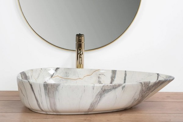 Umywalka ceramiczna nablatowa asymetryczna REA GRETA 65 THUNDER SHINY