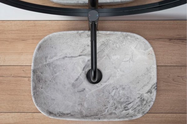 Umywalka ceramiczna nablatowa REA LIVIA STONE MAT szara imitacja kamienia