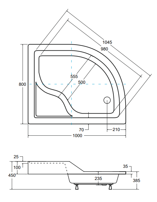 Brodzik asymetryczny Maxi 100x80x24 Prawy