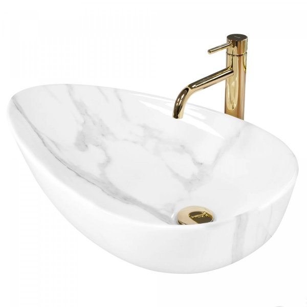 Umywalka ceramiczna nablatowa asymetryczna REA GRETA 65 BIANCO SHINY