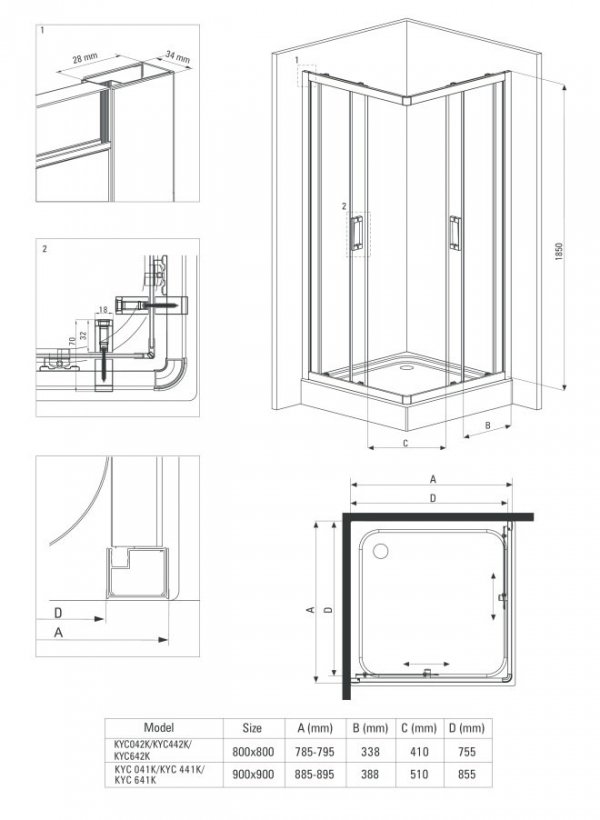 Kabina kwadratowa transparentna FUNKIA BLACK 80x80 + brodzik z syfonem chrom KYC_N42K^00379^A407