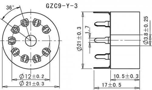 Podstawka GZC9-Y-3 9pin NOVAL do PCB ceramiczna