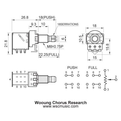 Potencjometr gitarowy PUSH-PULL 250KA - VOLUME