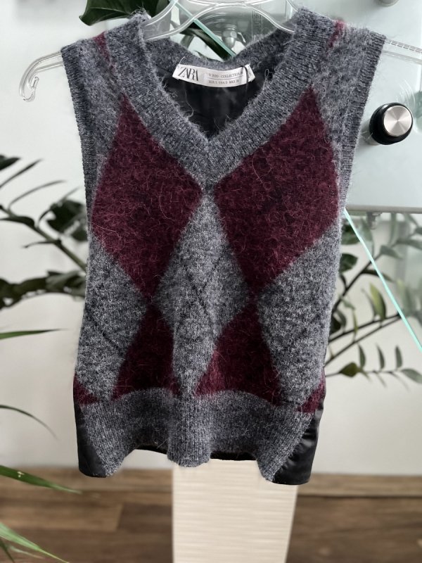 Wełniana kamizelka Zara romby grey 