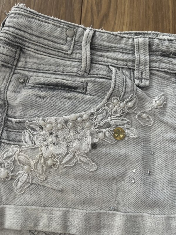 Szare Szorty River Island Zdobienia Dżety Grey