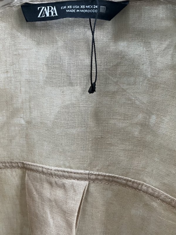 Beżowa Koszula Zara Len Casual Oversize