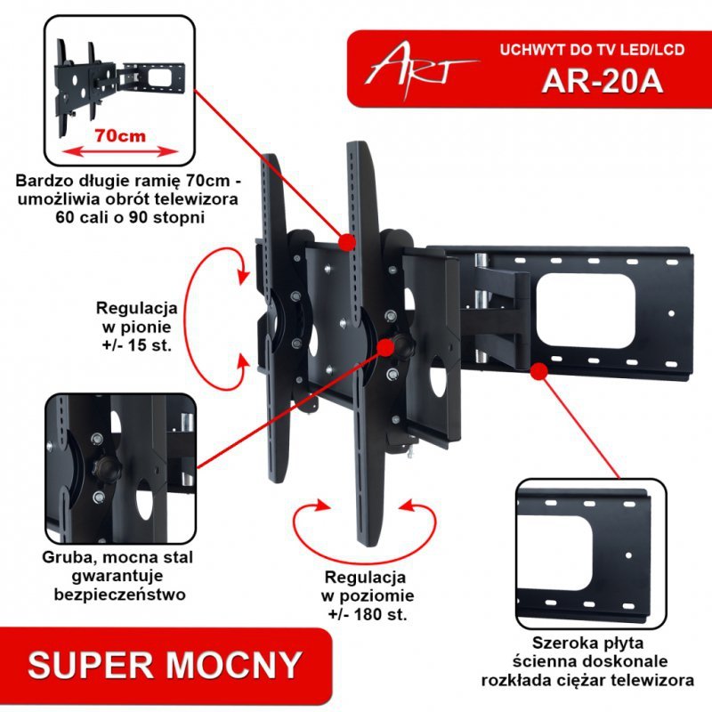 UCHWYT DO TV LCD/LED AR-20A ART 32-60&quot; 60KG reg. pion/poziom 70cm
