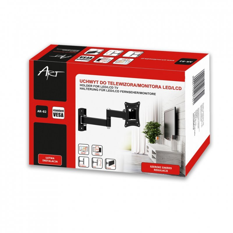 UCHWYT DO TV LCD/LED 10-27&quot; 15KG AR-82  ART reg.pion/poziom 28cm