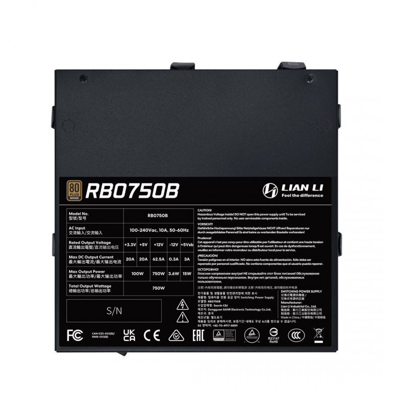Lian Li RB0750B.B moduł zasilaczy 750 W 24-pin ATX ATX Czarny