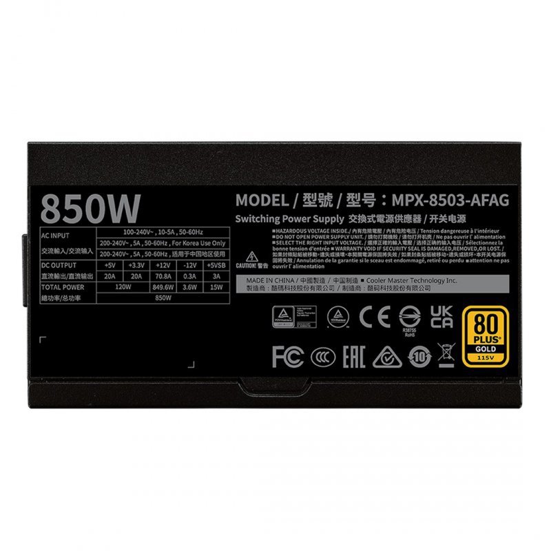 Cooler Master GX II Gold 850 ATX 3.1 moduł zasilaczy 850 W 24-pin ATX Czarny