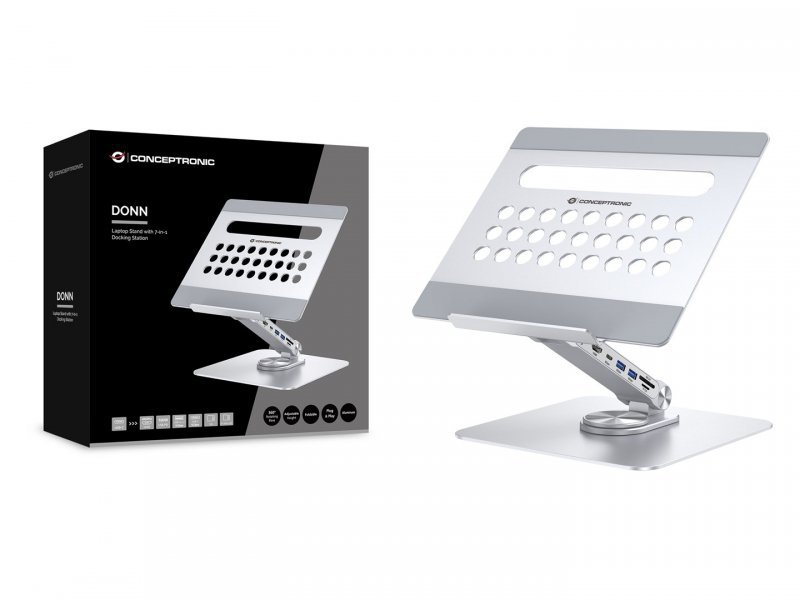 CONCEPTRONIC Uchwyt na laptopa ze stacją dokującą 7 w 1 srebrny