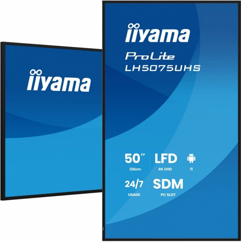 IIYAMA Monitor 50 cali LH5075UHS-B2AG,24/7,VA,ANDROID.11,4K,500cd,3xHDMI,DP, RJ45,2x10W,2xUSB,WiFi,4/32GB,24/7,A311D2, full dais