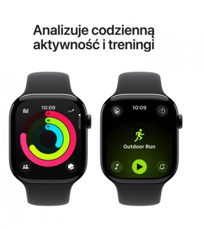 Apple Watch Series 11 GPS koperta 42 mm z aluminium w kolorze onyksu, pasek sportowy w kolorze czarnym - rozmiar M/L