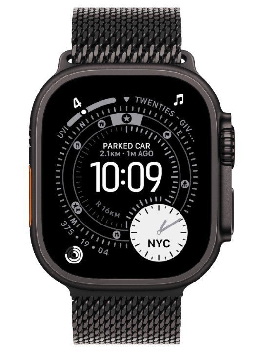 Apple Watch Ultra 3 GPS + Cellular, koperta 49 mm z tytanu w kolorze czarnym, bransoleta mediolańska z tytanu w kolorze czarnym 