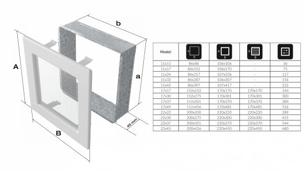 KRATKA kominkowa 22x37 pozłacana z żaluzją 